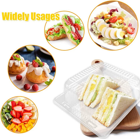 100Pcs Clear Plastic Take Out Containers,Square Hinged Food Container,Disposable Clamshell Dessert Trays Holders Boxes for Cake,Salad,Sandwiches,Hamburger,Pasta,Chips,5 x 4.7 x 2.8 Inch