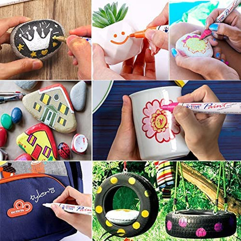 Paint Pens Paint Markers Never Fade Quick Dry and Permanent, 12 Color Oil-Based Waterproof Paint Marker Pen Set for Rock Painting, Ceramic, Wood, Fabric, Plastic, Canvas, Glass, Mugs, DIY - TF001