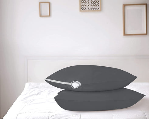 Utopia Bedding Waterproof Pillow Protector Zippered Pillow Encasement Jersey - 20 x 28 Inches - (Pack of 2, Queen, Grey)