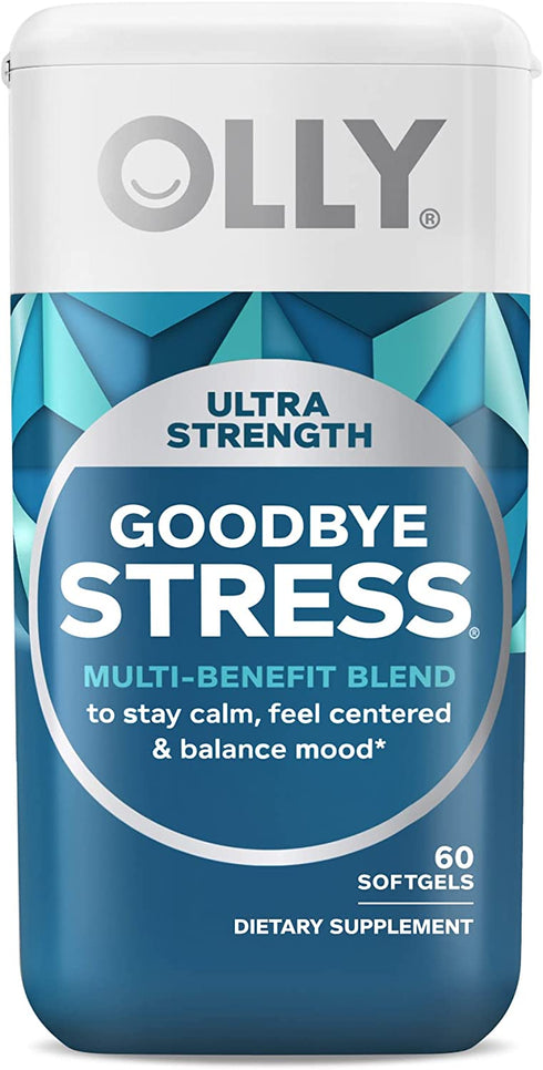 OLLY Ultra Strength Goodbye Stress Softgels, GABA, Ashwagandha, L-Theanine and Lemon Balm, Stress Relief Supplement - 60 Count