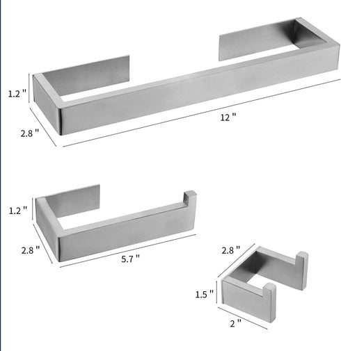 Brushed Nickle 4-Piece Bathroom Hardware Set,Towel Bar+Toilet Paper Holder+2 Robe Towel Hook,JINCROP YF402 SUS 304 Stainless Steel Wall Mounted (Brushed Nickle)