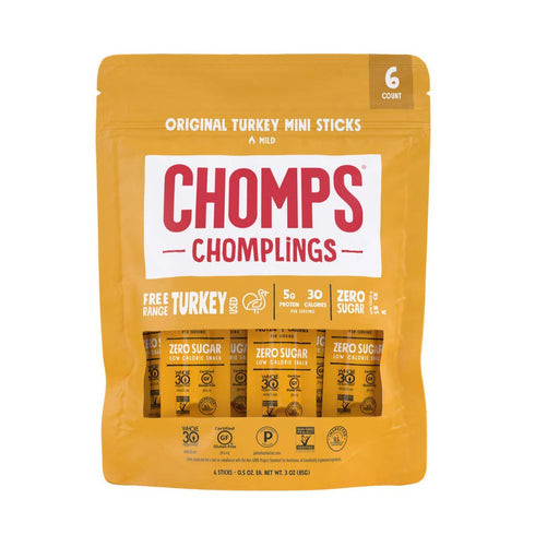 CHOMPS MINI Free Range Turkey Jerky Meat Snack Sticks, Original Turkey, 0.5 Ounce (Pack of 6)