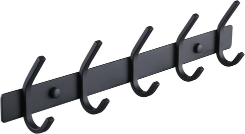 KES Wall Coat Hook Rack with 5 Robe Hooks Heavy Duty Towel Hanger Stainless Steel Matte Black, AH203H5-BK