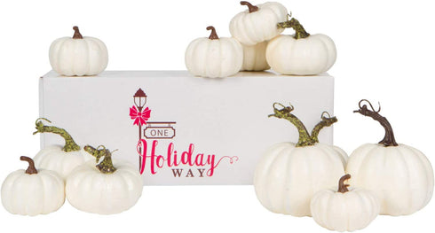 One Holiday Way 4.5-Inch Artificial White Pumpkins Wedding Decor Halloween Fall Table Decoration, 12 Piece Set - Autumn Harvest Rustic Country Farmhouse Decorative Tabletop Accents