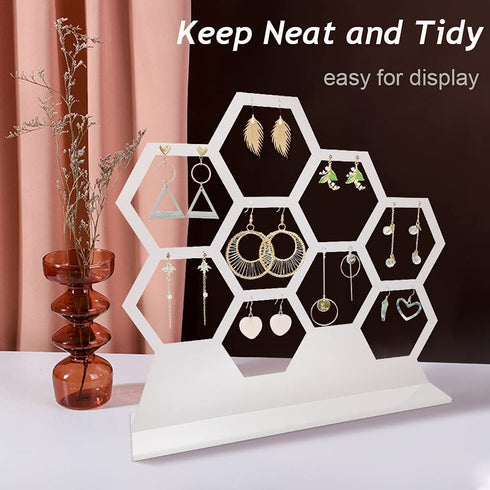 Earring Holder, Acrylic Stud Earring Stand Display, Honeycomb Clear Earrings Organizer Jewelry Organizer, Window Display Props Ladies Women Gifts Home Use (White)