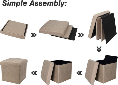 WoneNice Folding Storage Ottoman, Versatile Space-Saving Storage Toy Box with Memory Foam Seat, Max Load 100 kg Linen Gray 12 x 12 x 12 Inch