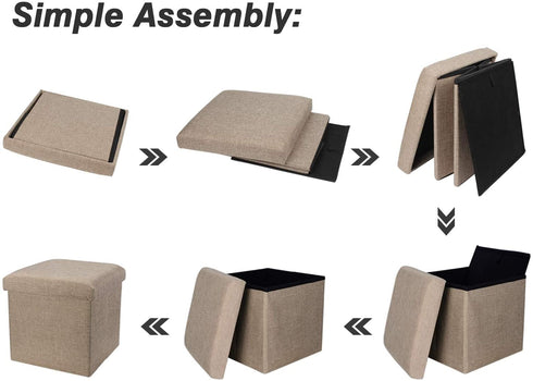 WoneNice Folding Storage Ottoman, Versatile Space-Saving Storage Toy Box with Memory Foam Seat, Max Load 100 kg Linen Navy 12 x 12 x 12 Inch