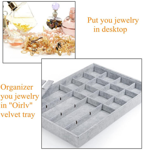 Oirlv 24 Grid Ice Velvet Jewelry Drawer Organizer Tray Stackable Jewelry Trays Removable Dividers for Rings Earring Storage Display