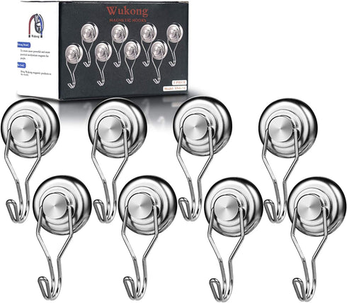 Wukong Magnetic Hook, 48 LB Heavy Duty Swivel Hook Magnet Hangers Holders -Great for Refrigerator, Home, Kitchen, Store, Door Coat Hook, Grill Utensils, Office or Warehouse-8 Pack