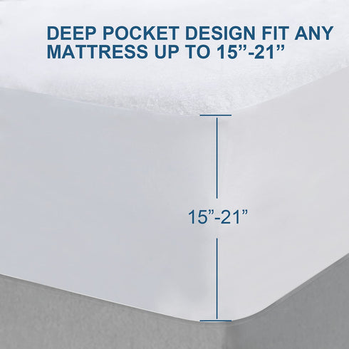 Mattress Protector Full Size Deep Pocket, Waterproof Cooling Bamboo Terry Mattress Protector Noiseless, Ultra Soft Full Bed Mattress Cover Fits Up to 21 Inch Mattress