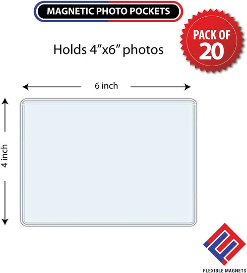 Magnetic Photo Holders for Refrigerator - Magnetic Photo Picture Frames - White Magnetic Photo Pockets - Holds 4x6 Photos (20)
