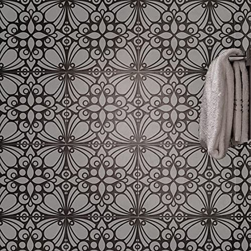 Floor Stencil,Wall Stencil,Lotus Tile Stencil,Floor Stencils for Painting Floors 12x12,Reusable Wall Stencil for Painting Large Pattern Set of 3