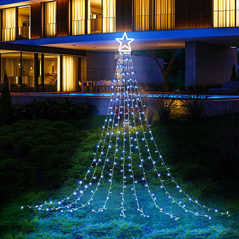 MUYUN Christmas String Lights 317 LED Star Waterfall Twinkle Fairy Lights for Christmas Decorations Party Wedding Indoor Outdoor Decorative Lights (White)