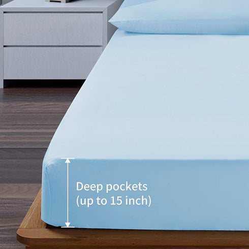 EaseHome Queen Size Sheets Set - Extra Soft Luxury Brushed Microfiber Queen Bed Sheets with 15 inch Deep Pocket - Comforterble Wrinkle Fade and Hypoallergenic- 4 Piece (Queen,Lake Blue)