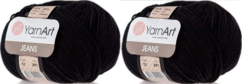 Amigurumi Cotton Yarn, YarnArt Jeans Yarn 55% Cotton 45% Acrylic Lot of 2 Skein 100gr 350yds Knitting Acrylic Cotton 2 Sport Yarn (53 Black)