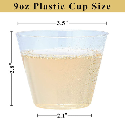KUAYIXIA 9 OZ Clear Plastic Cups, 100 Pack Disposable Cups Recyclable Plastic Cocktail Glasses Cups, Heavy Duty Hard Plastic Cups for Party, Wedding, Birthday, Christmas