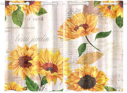 YUMOING Hand Drawn Vibrant Yellow Watercolor Sunflowers Kitchen Curtains Window Curtain Tiers for Caf©, Bath, Laundry, Living Room Bedroom 26 X 39 Inch 2 Pieces