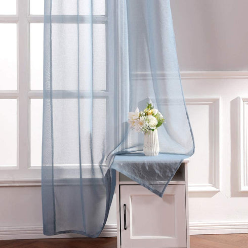 MIULEE 2 Panels Blue Semi Sheer Window Curtains Elegant Grommet Top Window Voile Panels/Drapes/Treatment Linen Textured Panels for Bedroom Living Room 54X84 Inch