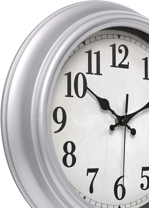 12 Inch Retro Wall Clock Silent Non Ticking Battery Operated Movement Easy to Read Wall Clocks Decorate for Bedroom Living Room Kitchen Office(Silver)
