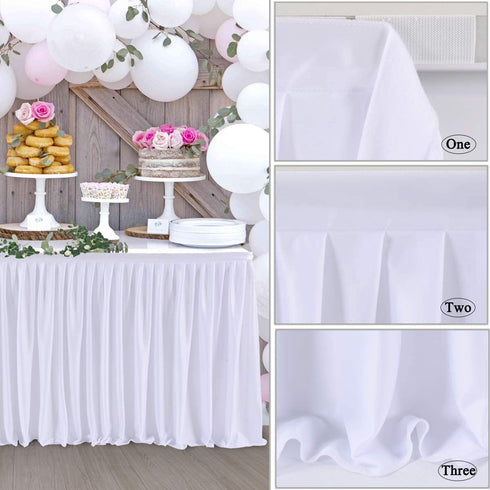 6ft White Tutu Table Skirt for Rectangle Tables,Polyester Pleated Ruffle Table Bed Skirt Cloth for Birthday Party, Wedding,Baby Shower, Banquet,Gender Reveal,Dessert Tables