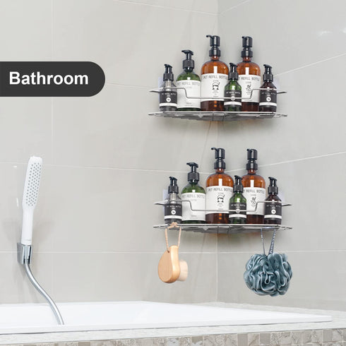 AmazerBath Corner Shower Caddy with Hooks, Adhesive Shower Shelf Stainless Steel, Shower Organizer Wall Mounted for Bathroom, Kitchen, Toilet, Chrome, 2 Pack