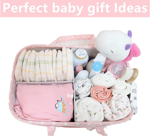 Baby Diaper Caddy Pink Large Collapsible Nursery Organizer Storage Basket for Girl Portable Holder Tote Bag for Changing Table Car Travel Registry Favorites Newborn Essentials Must Haves small dots