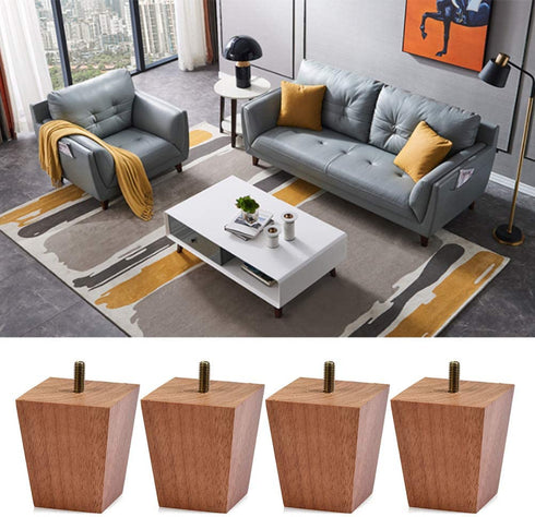 BUYGOO 3inch Wood Furniture Legs Sofa Legs Set of 4 Square Couch Legs Mid-Century Modern Replacement Legs for Armchair Recliner Coffee Table Dresser