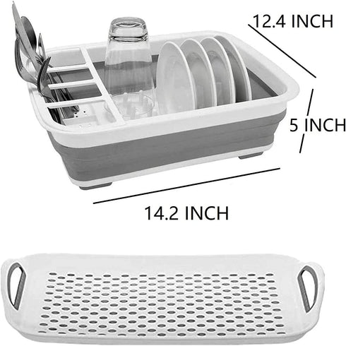 Collapsible Dish Drying Rack with Drain Board Set Portable Dish Drainer Foldable Drying Dish Storage Rack Silverware Organizer