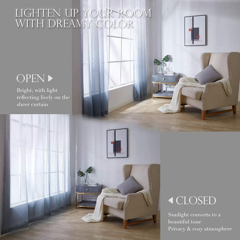 Dreaming Casa Gradient Ombre Sheer Curtains Draperies Window Treatment Voile for Living Room Kid s Room Grommet Grey 2 Panels 63 inches Long, 52" W x 63" L