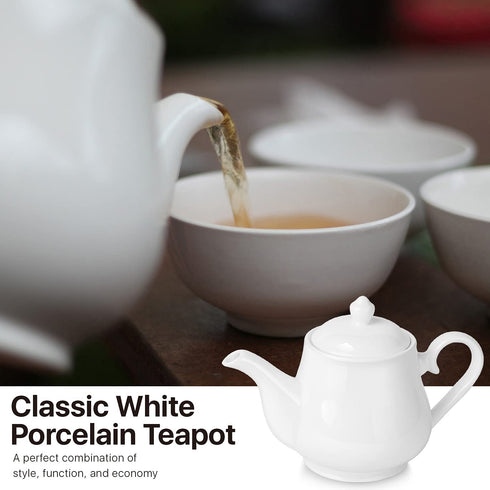 Flexzion Porcelain Teapot, Ceramic Tea Pot w/ Removable Lid, Beverage Serveware Set for 2-3 Tea Cups, Coffee Mugs, Modern English Classic Style, Microwave Oven & Dishwasher Safe - 24 Ounce, Pure White