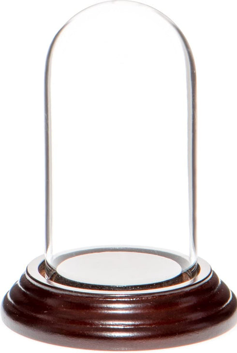 Plymor 1.85" x 3.5" Mini Glass Display Dome Cloche (Dark Mahogany Veneer Base)