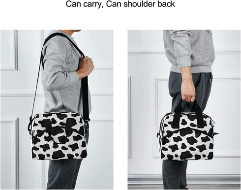 Lunch Bag for Kids Black And White Cow Print Insulated Cooler Lunch Box Large Capacity Lunch Organizer for Boys Girls