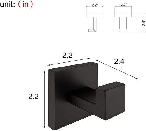 Nolimas 2 Pack Matte Black Towel Hook Stainless Steel Bathroom Rustproof Clothes Towel Coat Hook Wall Mounted Square Toilet Kitchen Heavy Duty Door Hanger