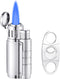Torch Lighter, Butane Refillable Triple Jet Flame Adjustable Windproof Lighter with Puncher, Cigar Cutter and Lighter Set, Gifts for Men- Butane Gas Not Included