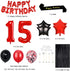 Fancypartyshop 15TH Birthday Party Decorations Supplies Red Black Later Balloons Happy Birthday Cake Topper Sash Foil Black Curtains Foil Star Balloons Number Red 15