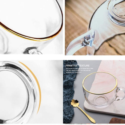 2pcs Glass Clear Coffee Cups Breakfast Milk Mugs Tea Espresso Coffee Cup Yogurt Bowl with Handle for Beverages
