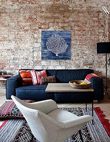 Yihui Arts Navy Blue Canvas Wall Art Hand Painted White Coral Painting Modern Abstract Tree Pictures Coastal Artwork for Bedroom Living Room Bathroom Decoration