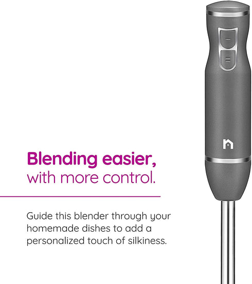 New House Kitchen Immersion Hand Blender 2 Speed Stick Mixer with Stainless Steel Shaft & Blade, 300 Watts Easily Food, Mixes Sauces, Purees Soups, Smoothies, and Dips, Silver (NH19-RBR-S-SILVER)