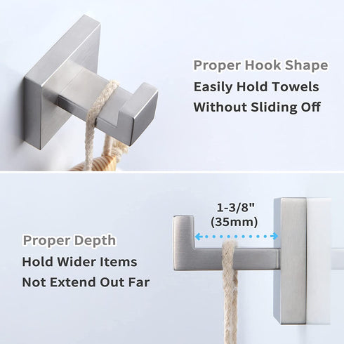 Bathroom Towel Hook 2 PCS, Angle Simple SUS304 Stainless Steel Bath Towel Holder, Square Robe Hook for Wall, Brushed Nickel