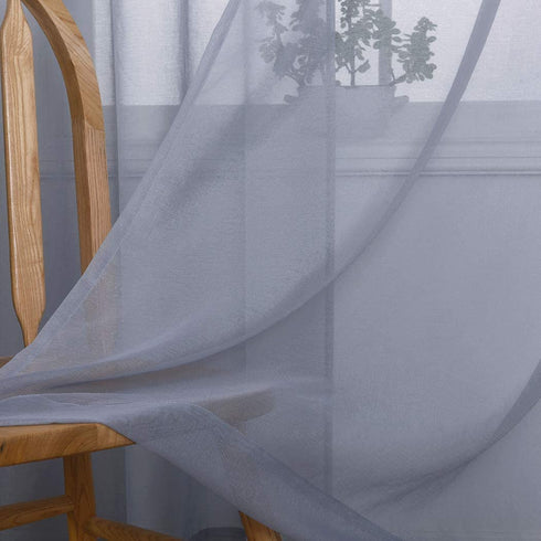 MYSTIC-HOME Sheer Curtains 63 Inch Length, Rod Pocket Voile Drapes for Living Room, Bedroom, Window Treatments Semi Crinkle Curtain Panels for Yard, Patio, Parlor, Set of 2, 52"x 63", Silver Grey