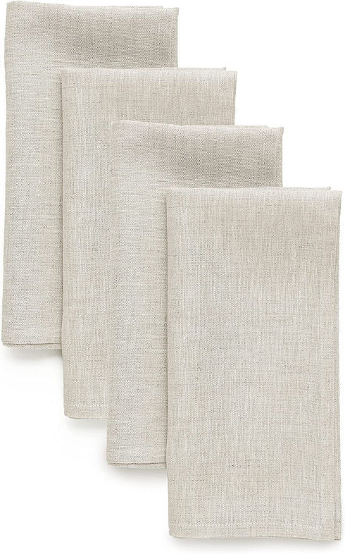 Pure Linen Napkins Athena Light Natural, 20 x 20 Inch Set of 4, 100% Pure Linen Machine Washable Dinner Napkins by Solino Home