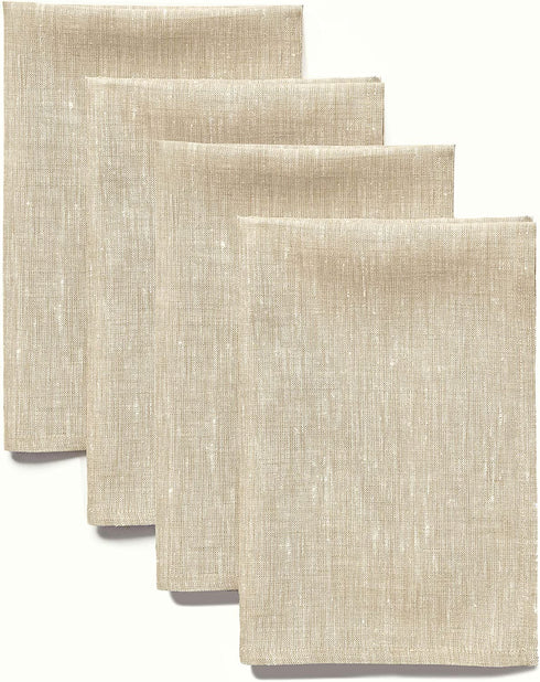 Solino Home Linen Dinner Napkins 20 x 20 Inch, Set of 4 Champagne Beige, Athena 100% Pure Linen Fabric, Handcrafted from European Flax