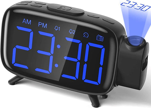 Alarm Clock Projection Clock Digital with Power Adapter and Brightness Adjustment for Home and Bedroom Blue