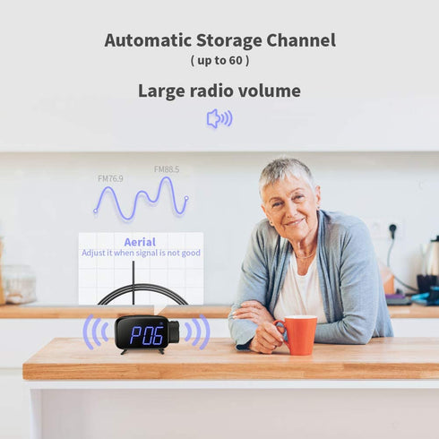 Alarm Clock Projection Clock Digital with Power Adapter and Brightness Adjustment for Home and Bedroom Blue