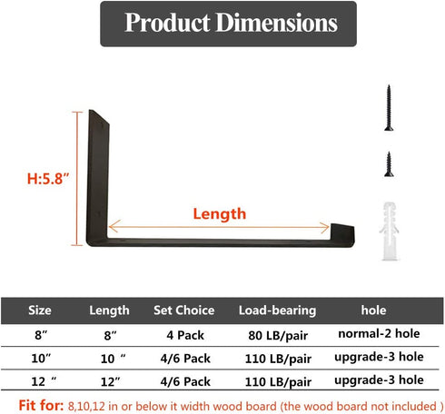 Shelf Brackets, 12 Inch Heavy Duty Black Metal Floating Wall Mounted Shelf Bracket for Shelves Corner L Bracket for Wall Shelves DITY Kitchen Shelving