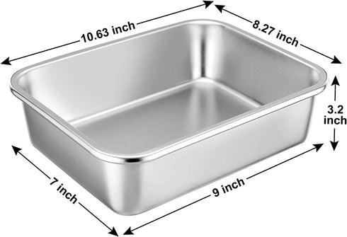Lasagna Deep Baking Pan - 10.7 x 8.3 x 3.2,P&P CHEF Rectangular Cake Pan Cookie Bakeware Stainless Steel for Brownie/ Bread/ Meat, Deep Side & Round Corner, Brushed Finish & Dishwasher Safe