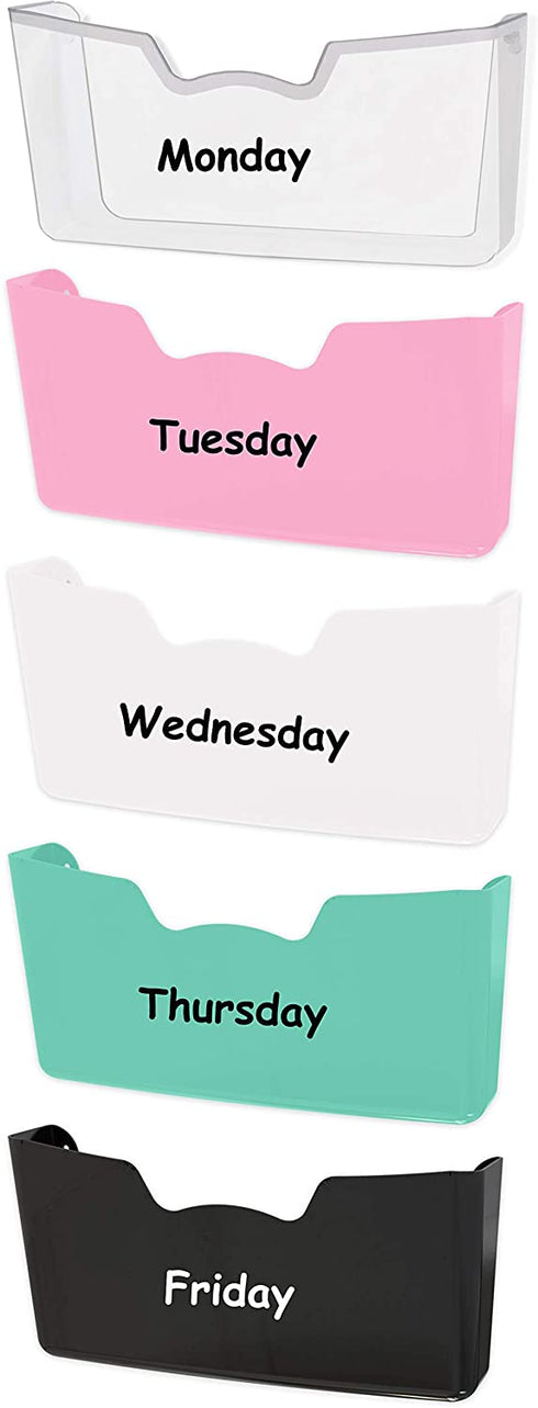 5 Pack - Simple Houseware Single Pocket Wall Mount File Holder, Assorted Color