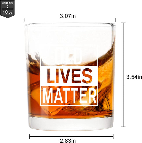 Old Lives Matter Whiskey Glass, Funny Gag Retirement Father's Day Anniversary Birthday Old Fashioned Glass for Men Dad Uncle Grandpa Old Men Seniors, 10 Oz Rock Glass