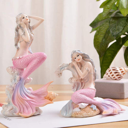 Mermaid Bathroom Decor,Mermaid Gifts for Girls 4.72" Tall Room Shelf Resin Mediterranean Princess Statue Ornament Figurines Sculpture Angel Crafts Collectible Ocean Sea Goddess