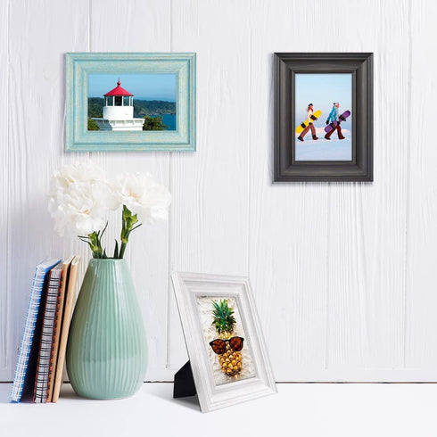 LaVie Home 4x6 Picture Frames (3 Pack, Assorted Colors) Rustic Wood Grain Photo Frame Set with High Definition Glass for Wall Mount & Table Top Display